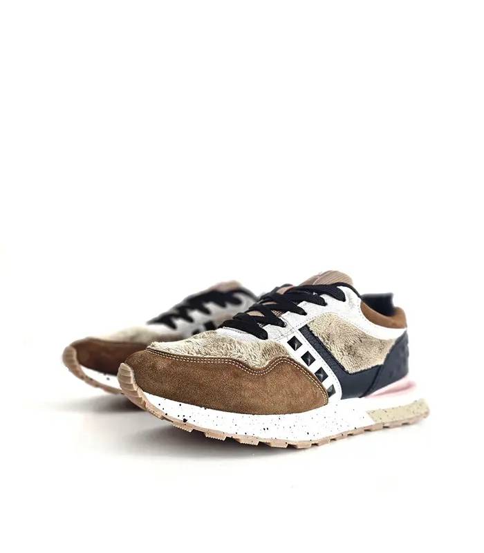 Zapatillas Xti mujer casual marrón beige con cierre de cordones