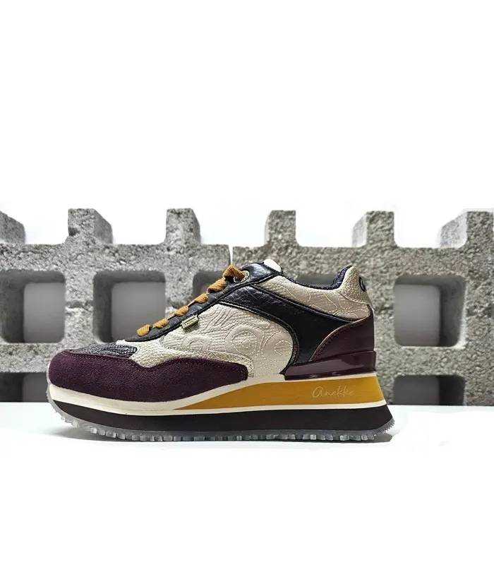 Zapatillas Anekke mujer plataforma London burdeos beige perfil lateral