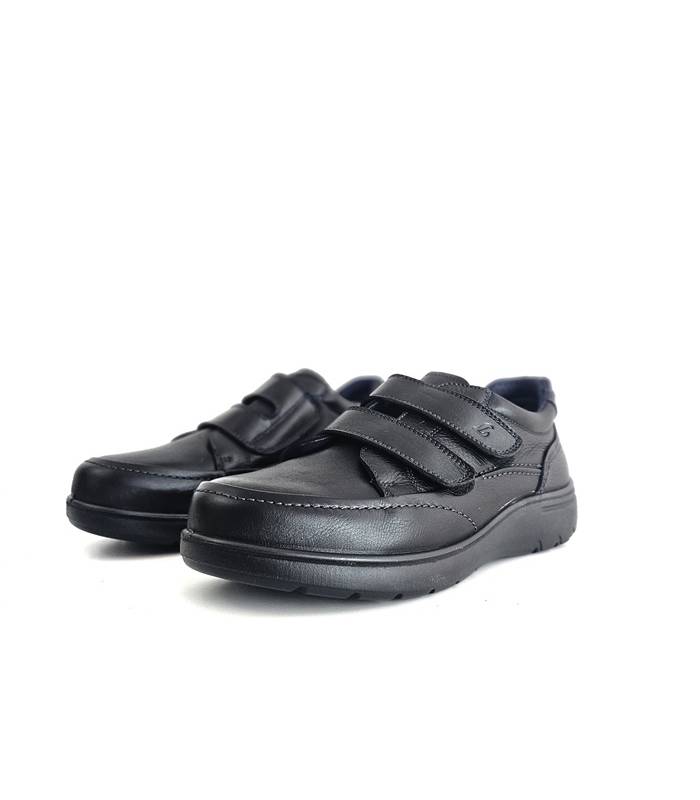 Zapatos Luisetti hombre cómodos piel negra doble velcro