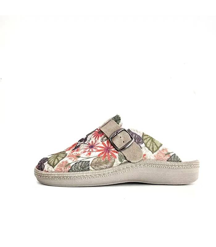 Zapatillas casa mujer invierno Salvi Confort flores perfil