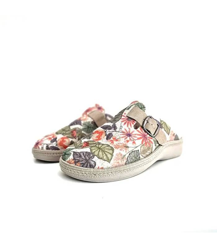 Zapatillas casa mujer flores Salvi Confort con hebilla