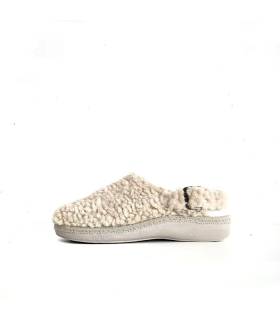 zapatillas zueco mujer borreguito beige invierno, perfil