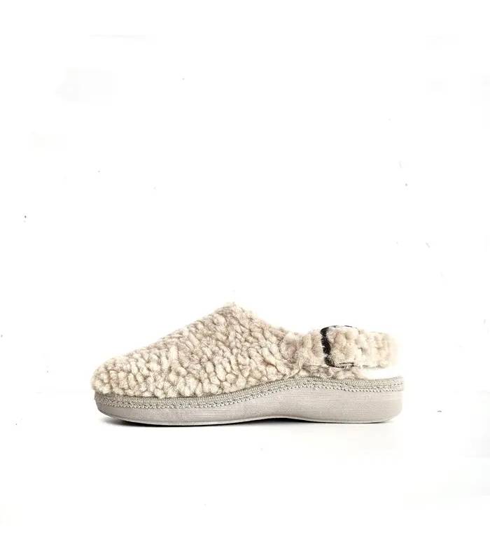 zapatillas zueco mujer borreguito beige invierno, perfil