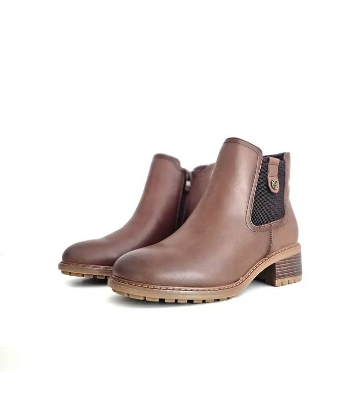 Botines mujer tacón medio piel marrón