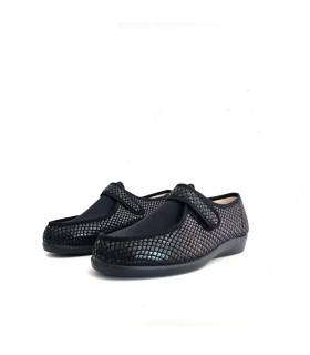 Zapatillas alpargata textil licra beige Doctor Cutillas - vista lateral completa negra