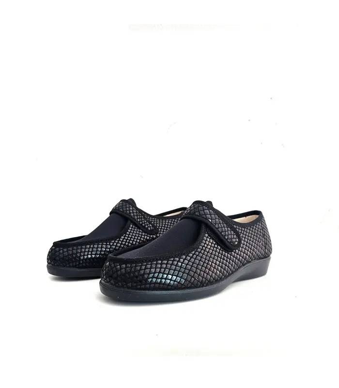 Zapatillas alpargata textil licra beige Doctor Cutillas - vista lateral completa negra
