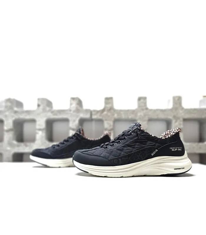 Skechers Slip-ins negras mujer Leopard Dream lateral