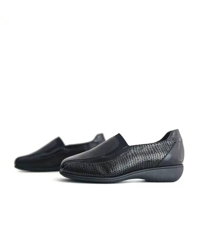 Mocasines Doctor Cutillas mujer piel y licra negra