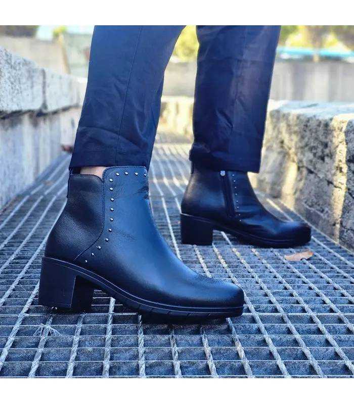 Botines negros mujer cómodos The Happy Monk con tacón medio puestos