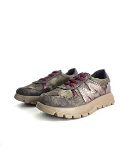 Zapatos deportivos Mysoft mujer tonos burdeos y taupe