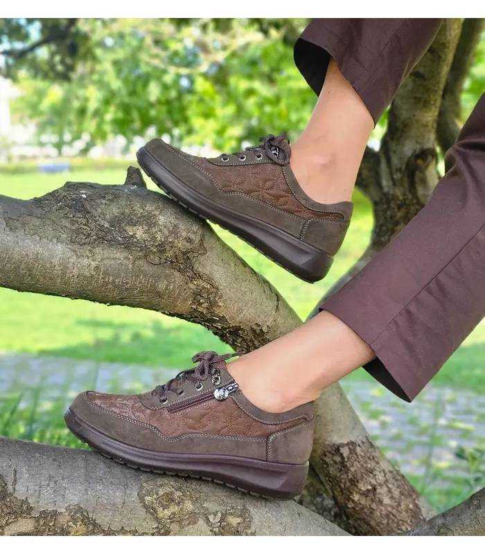 Zapatos Mysoft mujer marrones con cremallera y Memory Foam puestos