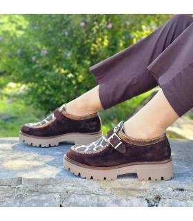Zapatos Nival mujer hebilla Tarifa marrón con suela track puestos