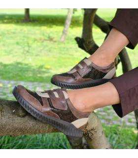 Zapatos Suave mujer velcro animal print marrón puestos