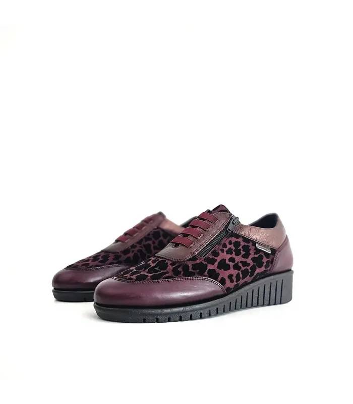 Zapatos mujer cuña Barefly animal print burdeos