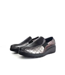 Mocasines mujer horma ancha Doctor Cutillas gris metalizado