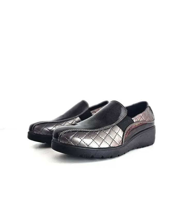 Mocasines mujer horma ancha Doctor Cutillas gris metalizado