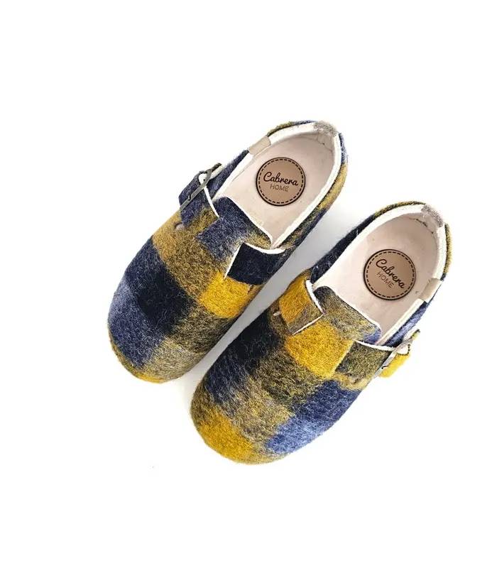 Vista superior zapatillas Cabrera mujer cuadros azul mostaza