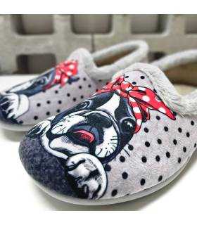 Detalle bulldog francés zapatillas Pelusín mujer