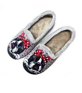 Zapatillas Pelusín mujer cerradas bulldog francés vista superior