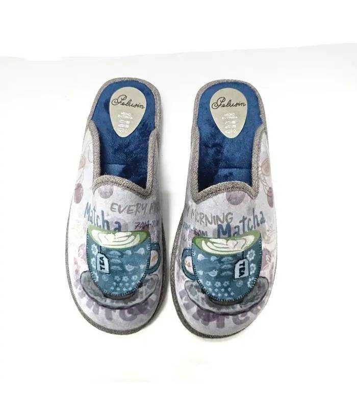 Zapatillas mujer Pelusín con mensaje de té matcha