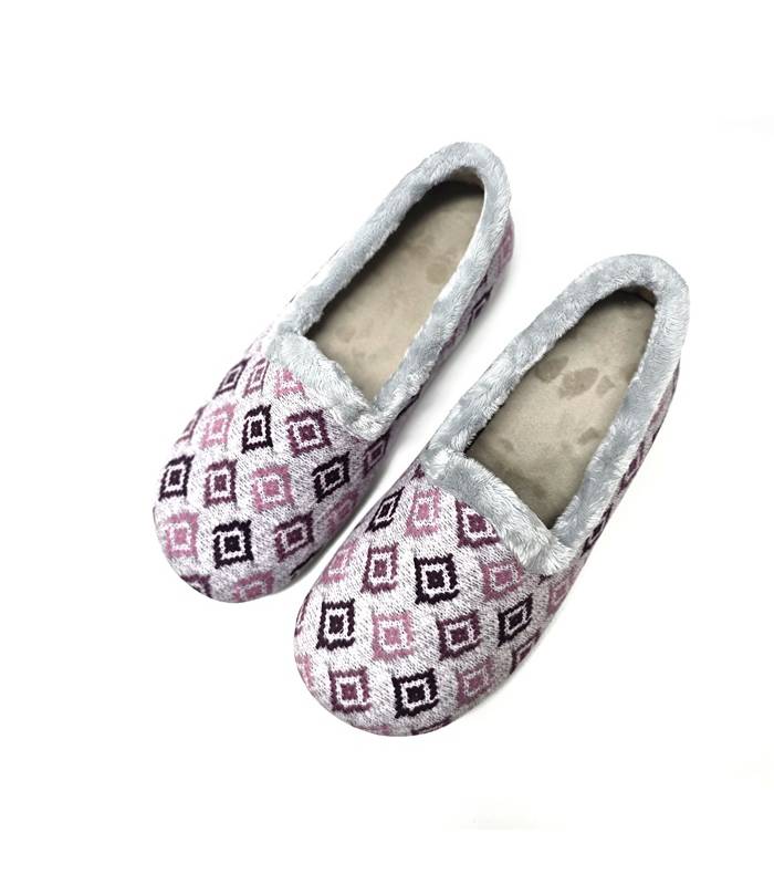Vista superior zapatillas Pelusín mujer rosa rombos