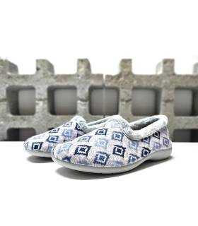 Zapatillas casa mujer Pelusín azul dibujo geométrico