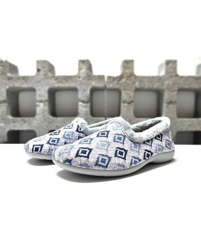 Zapatillas casa mujer Pelusín azul dibujo geométrico
