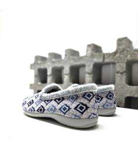 Vista trasera zapatillas Pelusín mujer azul geométrico
