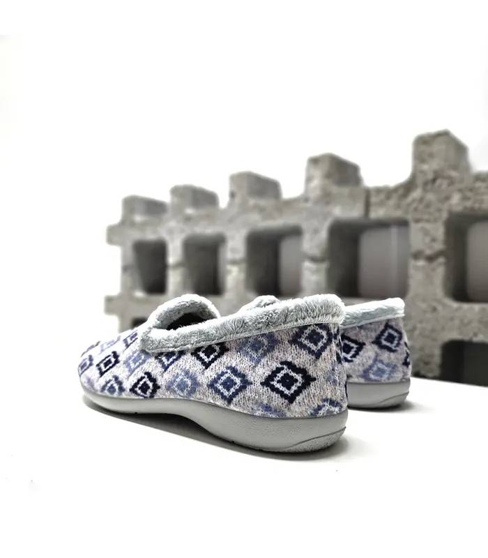 Vista trasera zapatillas Pelusín mujer azul geométrico