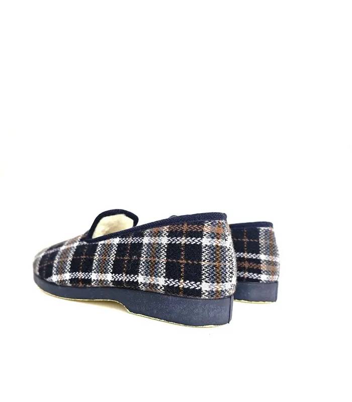 Vista trasera zapatillas Pelusín hombre cuadros azules