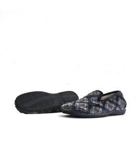 Zapatillas Pelusín hombre cerradas cuadros azul gris con suela antideslizante