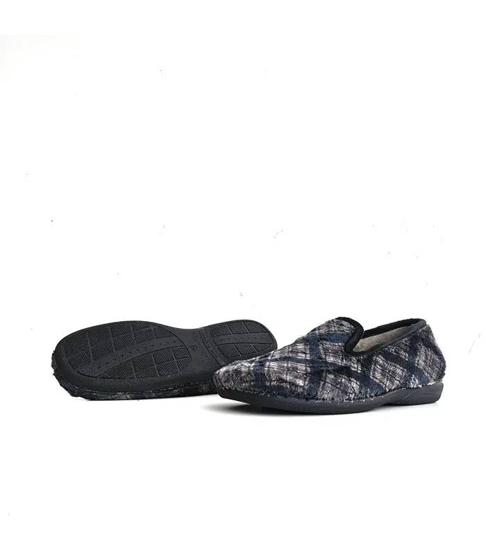 Zapatillas Pelusín hombre cerradas cuadros azul gris con suela antideslizante