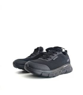 Vista frontal zapatillas Skechers negras hombre waterproof