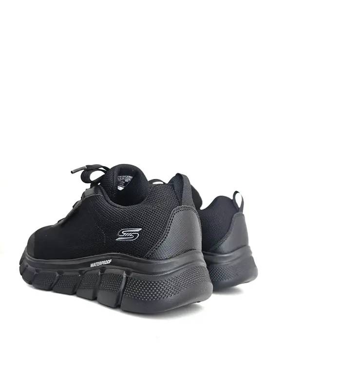 Vista trasera Skechers BOBS hombre negras waterproof