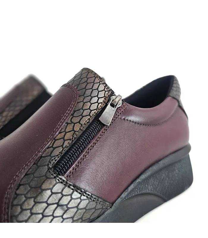 zapatos Vicmart mujer piel burdeos detalle cremallera