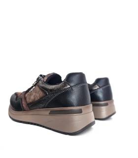 Vista trasera zapatos Treintas mujer marrón y negro