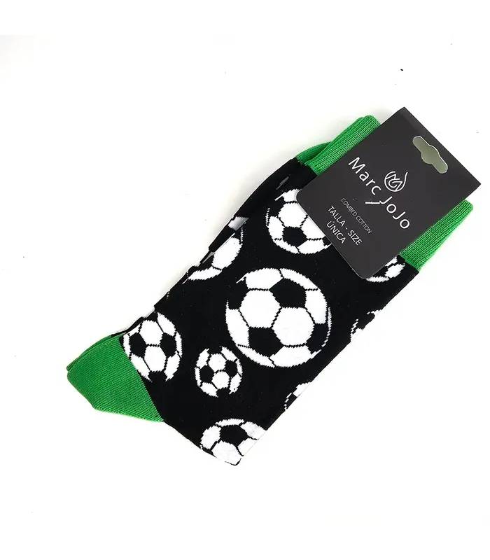 calcetines Marc JoJo futbol talla unica negros con balones blancos y detalles verdes
