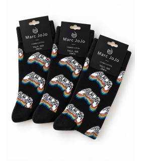 Tres pares de calcetines Marc JoJo negros con estampado de mandos de videojuegos