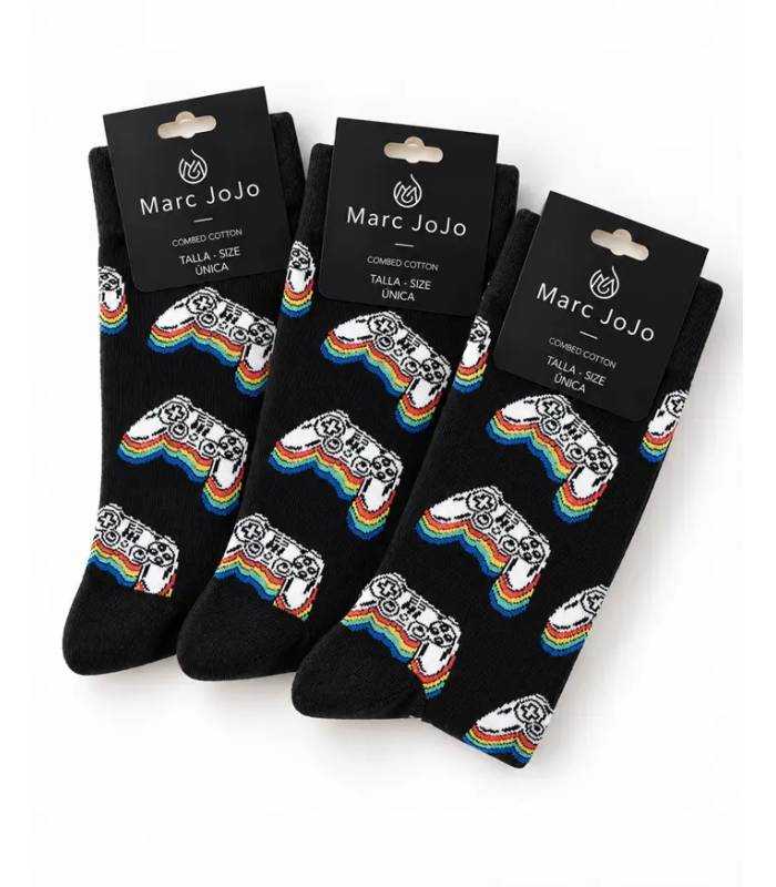 Tres pares de calcetines Marc JoJo negros con estampado de mandos de videojuegos