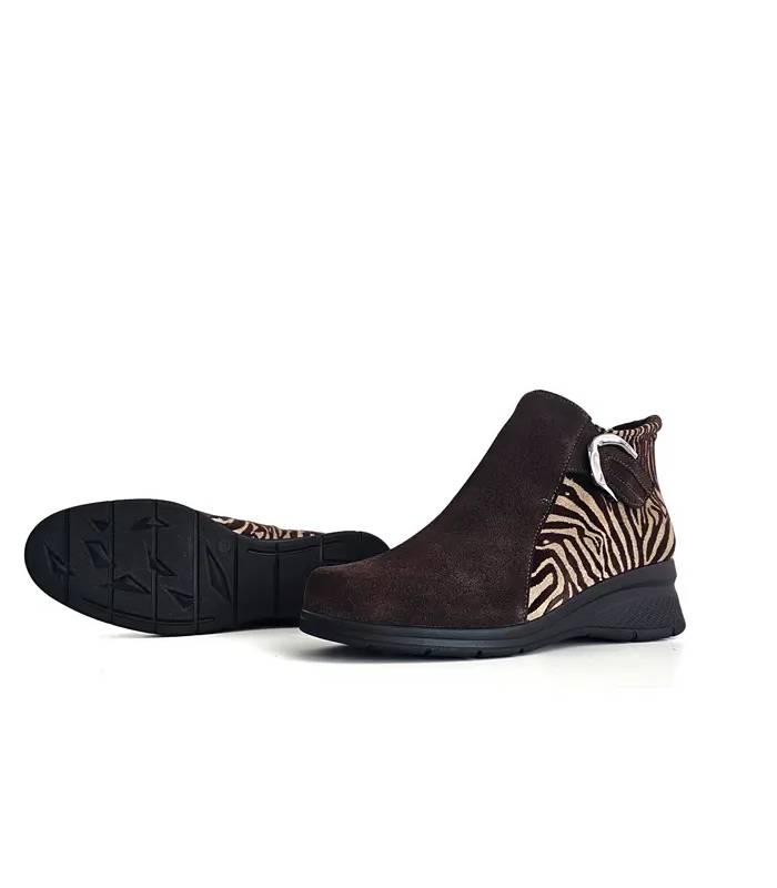 Botín mujer marrón chocolate animal print cebra Comfort Class