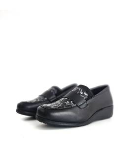 Mocasines Comfort Class mujer negros con animal print
