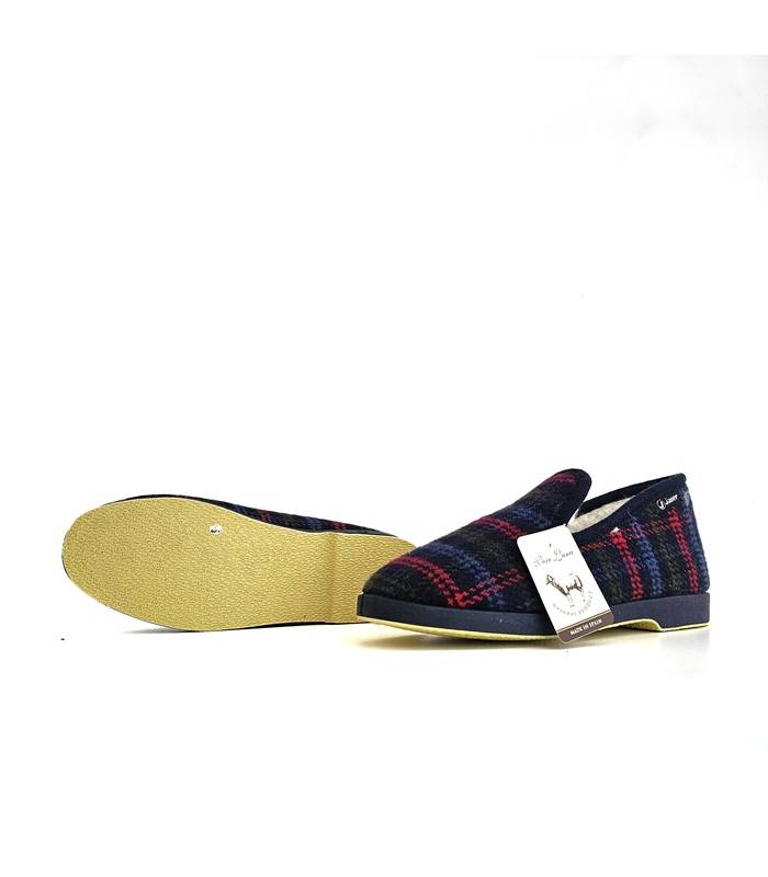 piso flexible de zapatillas para invierno de mujer de cuadros azules con forro de lana
