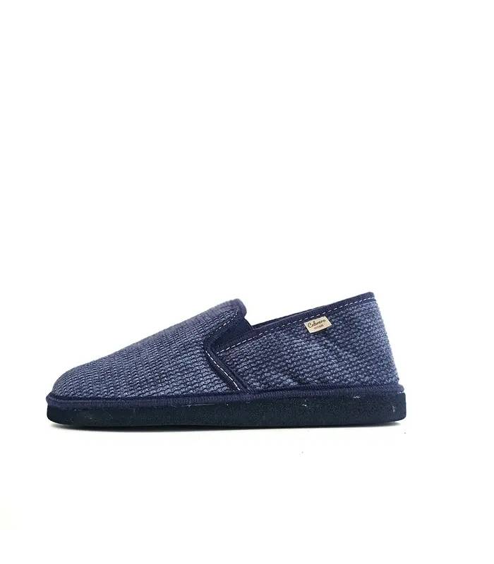 Zapatillas Cabrera de pana azul con piso ligero para casa