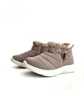 Botines Hualunaote mujer taupe con pelo y suela blanca