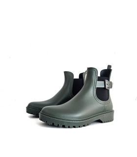 Botines de lluvia mujer Kelara verde caqui con elásticos laterales y suela de goma