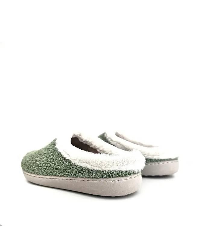 Zapatillas de casa Gema García verde con forro interior cálido y talón abierto