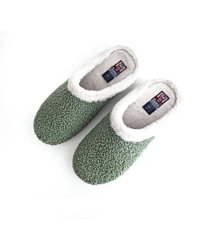 Zapatillas de casa mujer verdes Gema García vistas desde arriba con interior suave