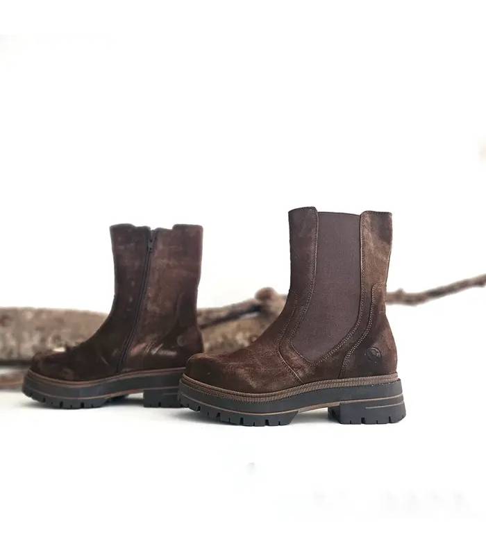 Bota Chelsea de piel marrón mujer con elástico lateral