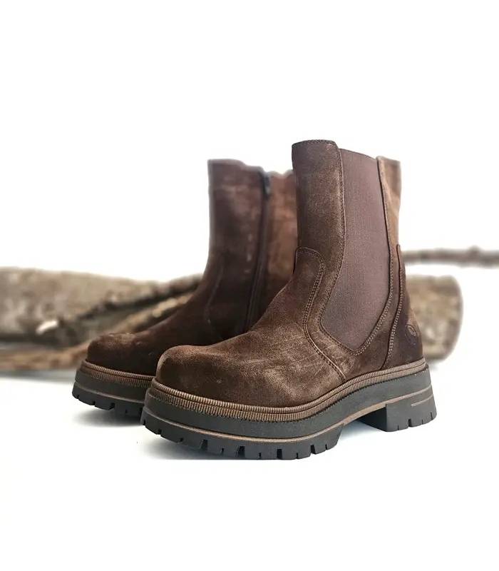 Bota Chelsea de piel marrón mujer con elástico lateral