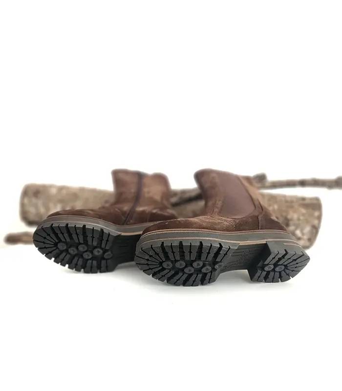 Suela track dentada de botas Chelsea marrones de mujer